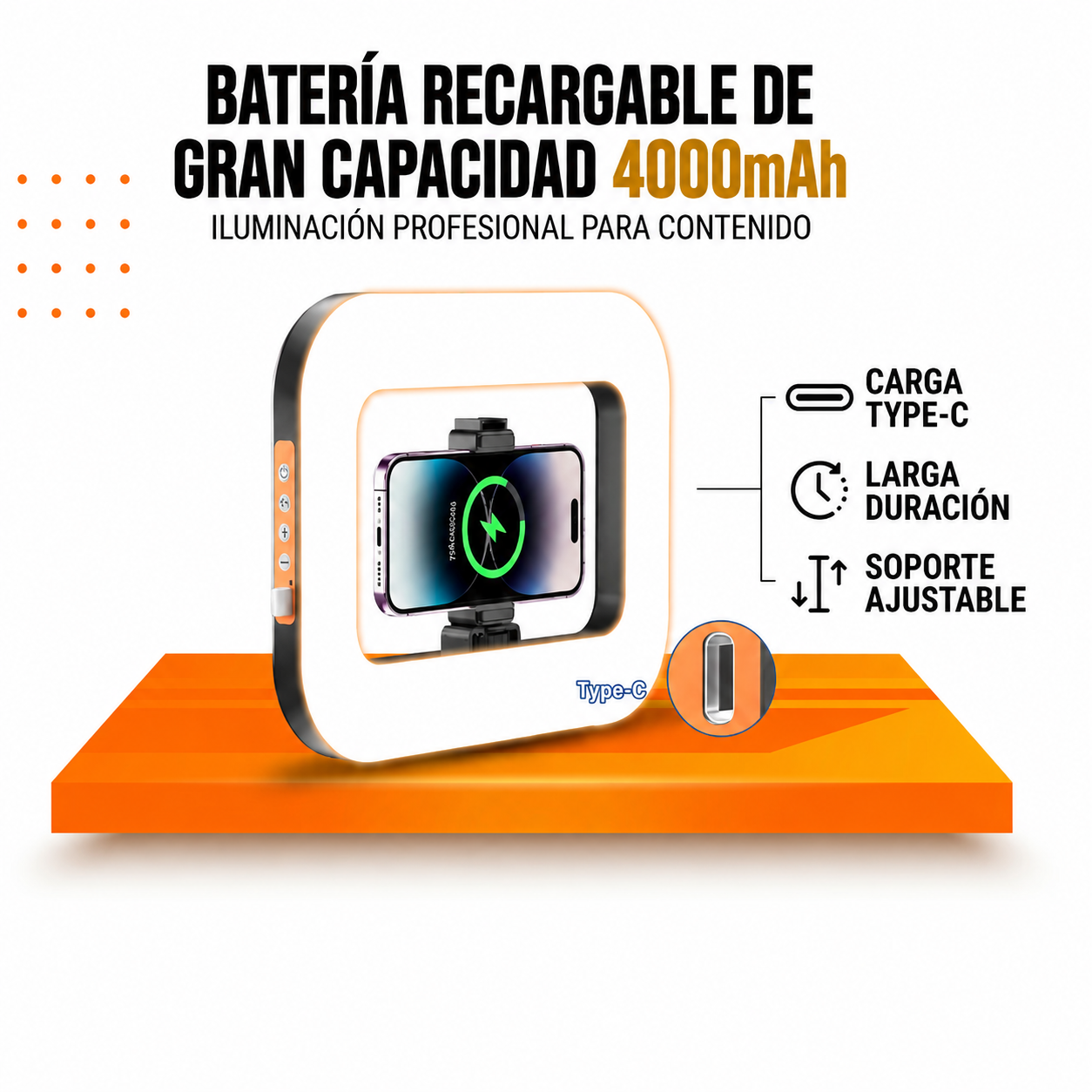 ARO DE LUZ CUADRADO RECARGABLE