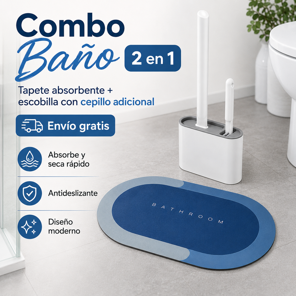 Combo Baño 2 en 1: Tapete Absorbente + Escobilla con Cepillo Adicional