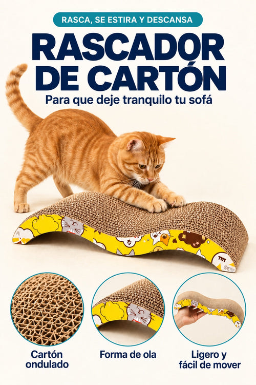 Rascador de carton para gatos con forma de ola: rasca, se estira y descansa