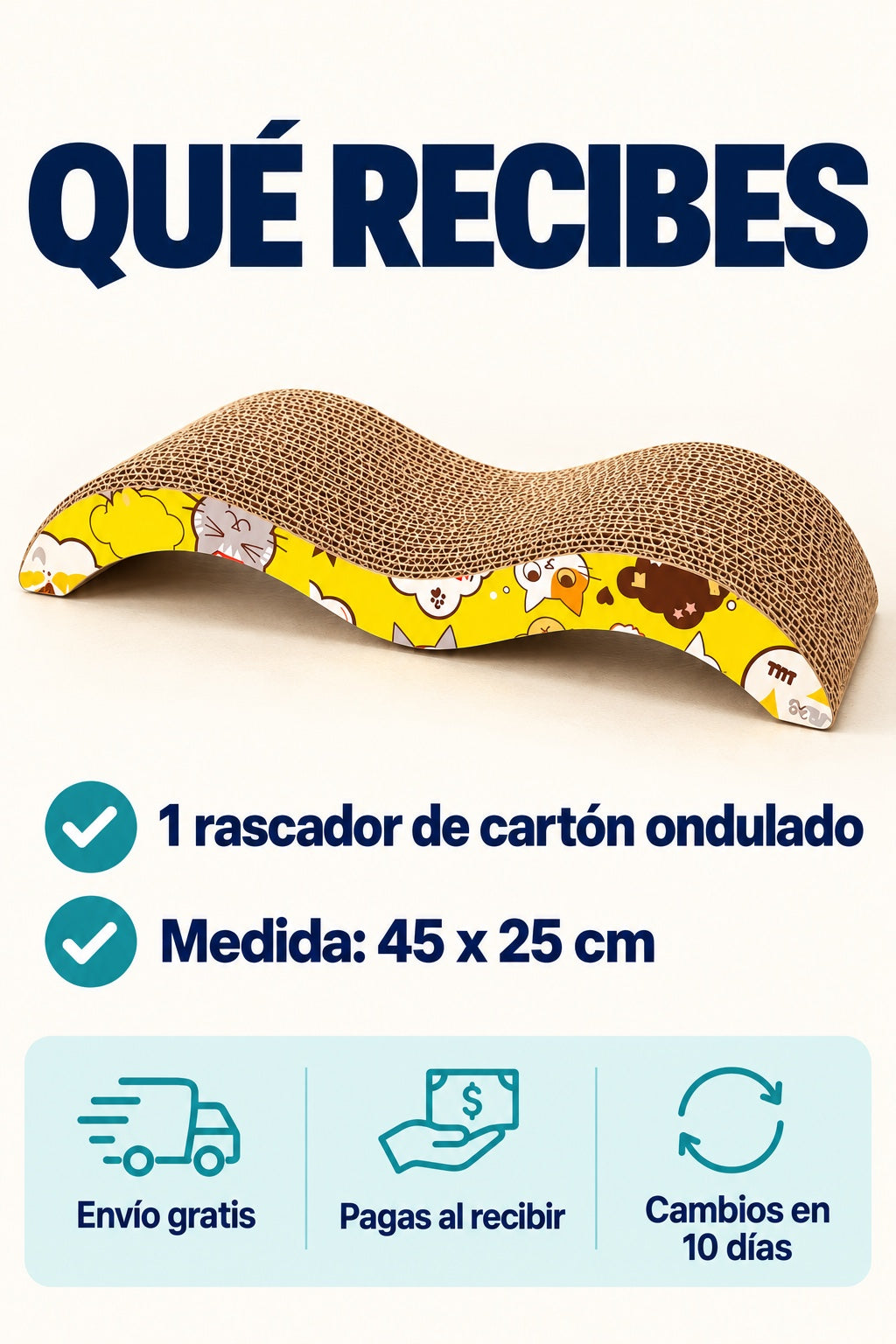 Que recibes: 1 rascador de carton ondulado de 45 x 25 cm