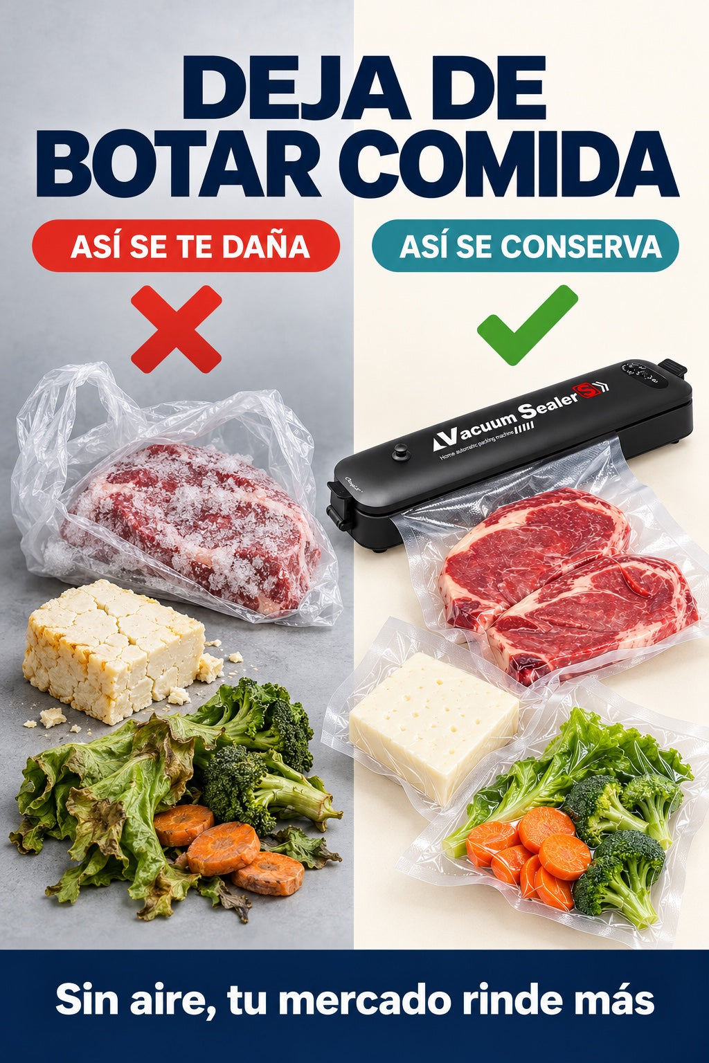 Deja de botar comida: alimentos que se danan en bolsa normal frente a alimentos sellados al vacio con la selladora