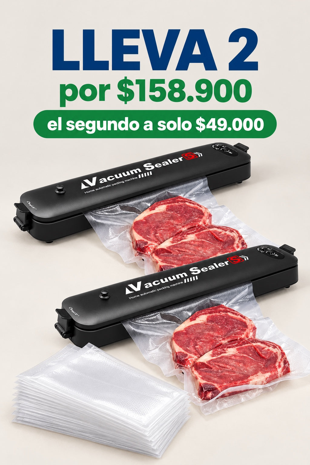 Combo Lleva 2 de la selladora al vacio por $158.900, el segundo a solo $49.000