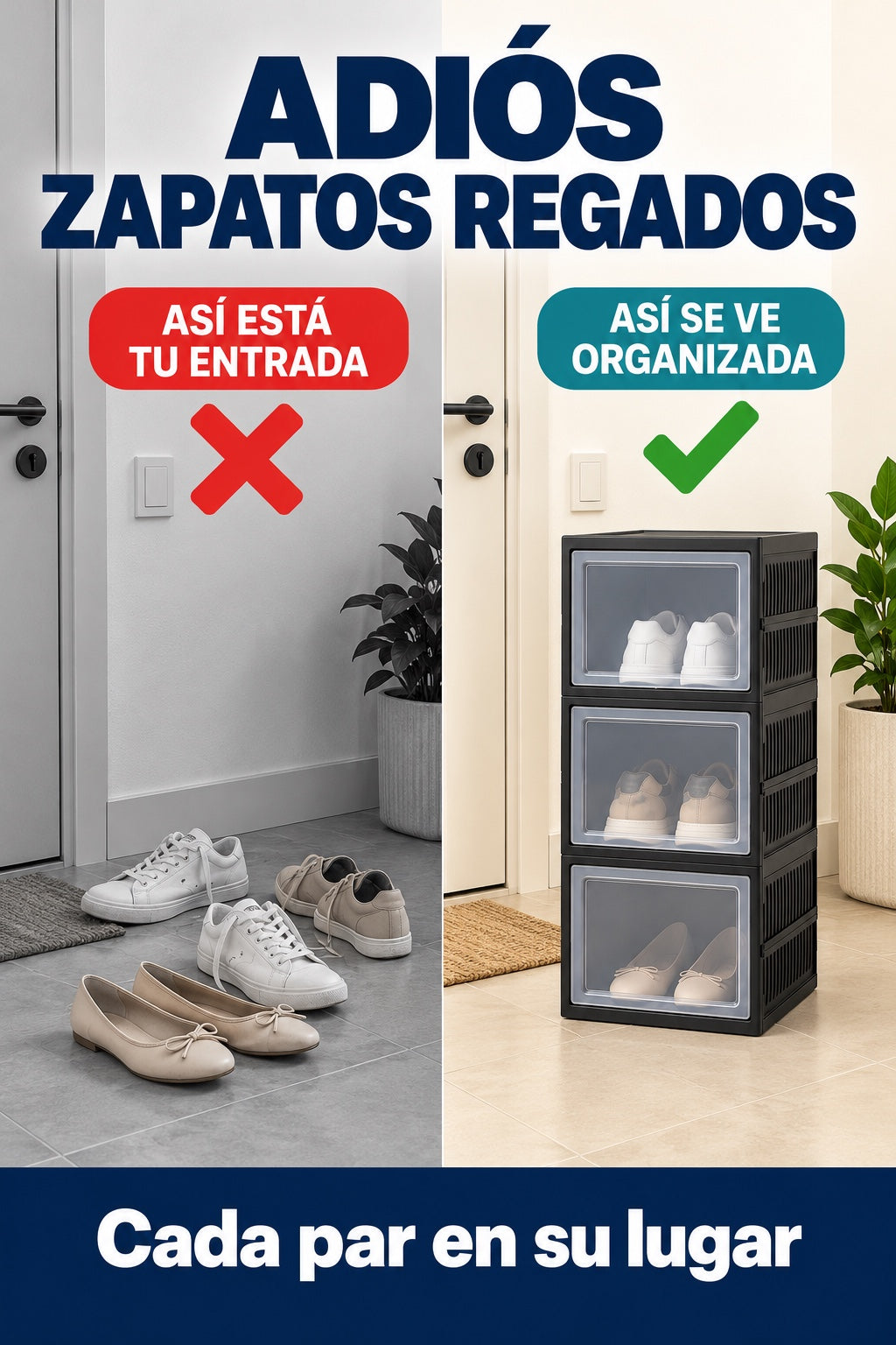 Adios zapatos regados: entrada desordenada frente a entrada organizada con el zapatero