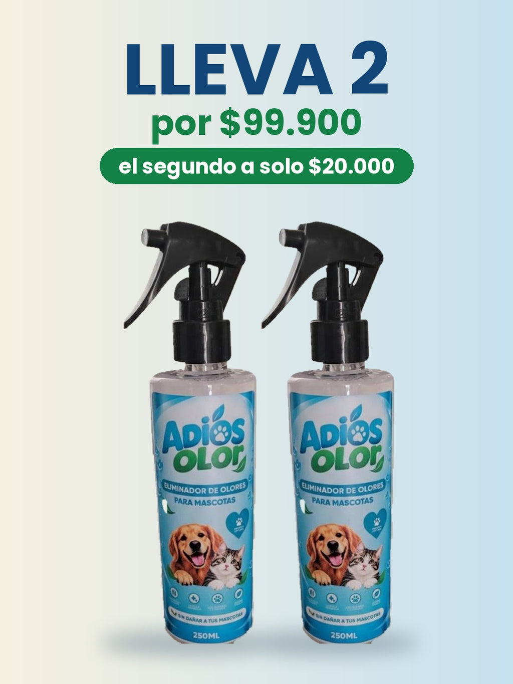 Combo Lleva 2 de Adiós Olor eliminador de olores en spray 250 ml por $99.900, el segundo a solo $20.000