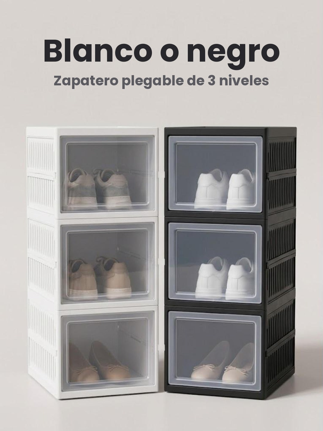 Zapatero de 3 niveles con puertas transparentes disponible en blanco y en negro